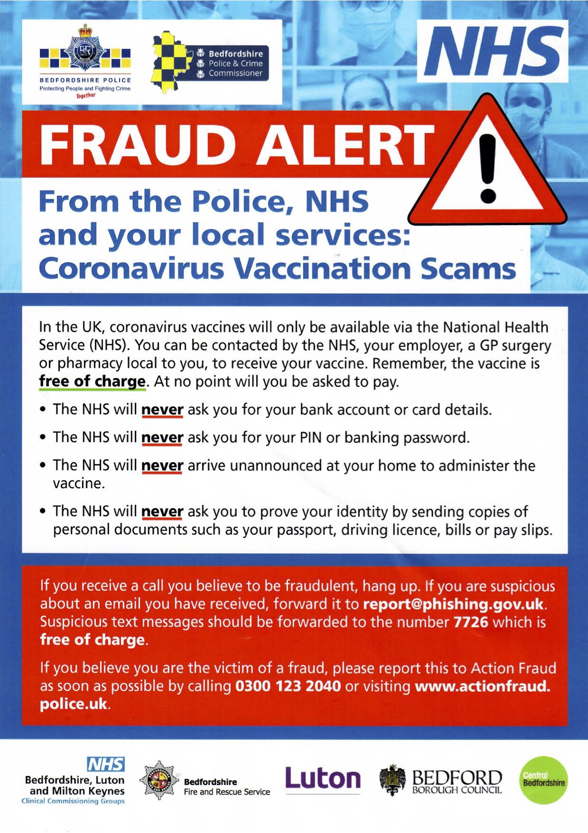 Covid 19 Fraud Poster - Beware of vaccination scams